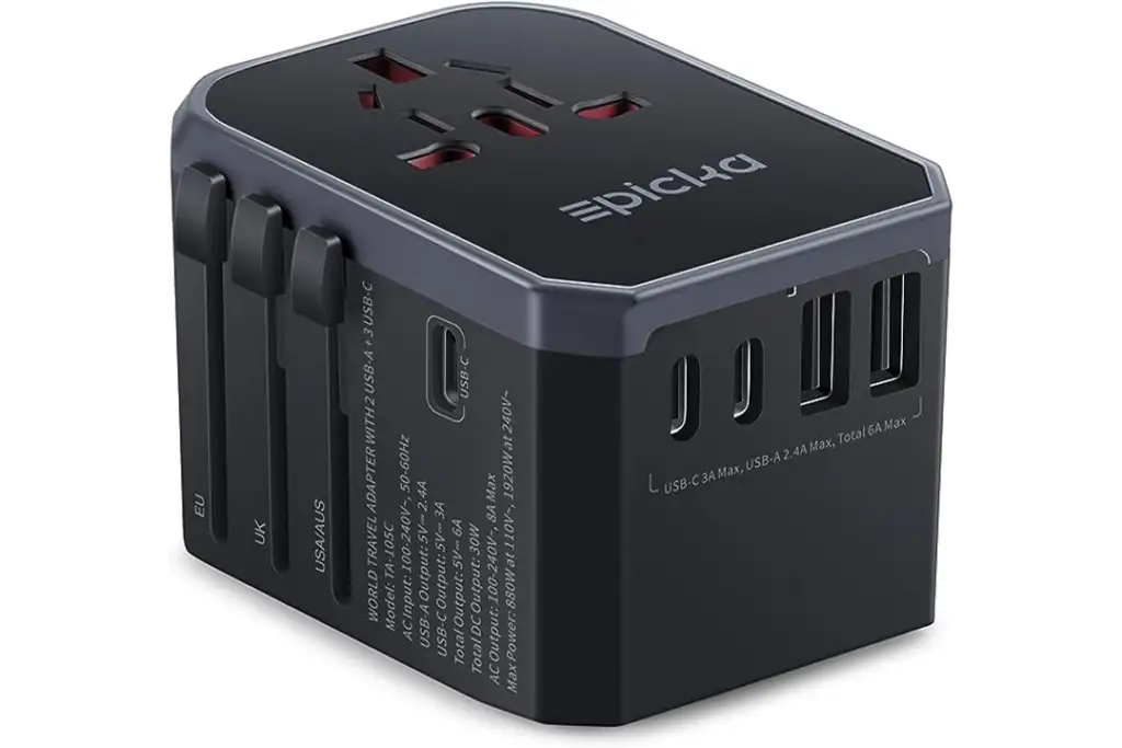 EPICKA Universal Travel Adapter, International Power Plug Adapter with 3 USB-C and 2 USB-A Ports, All-in-One Worldwide Wall Charger for USA EU UK AUS (TA-105C, Black)