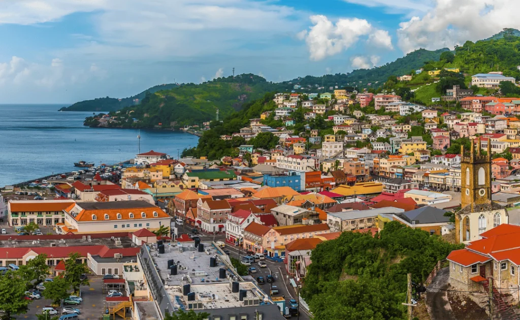 A view over St Georges from the Fort above the town in Grenada