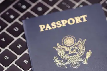 US passport on a keyboard