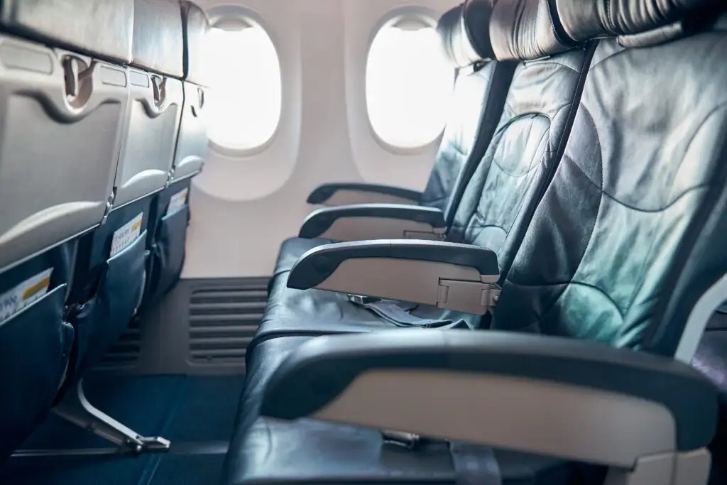 Empty row of airplane seats