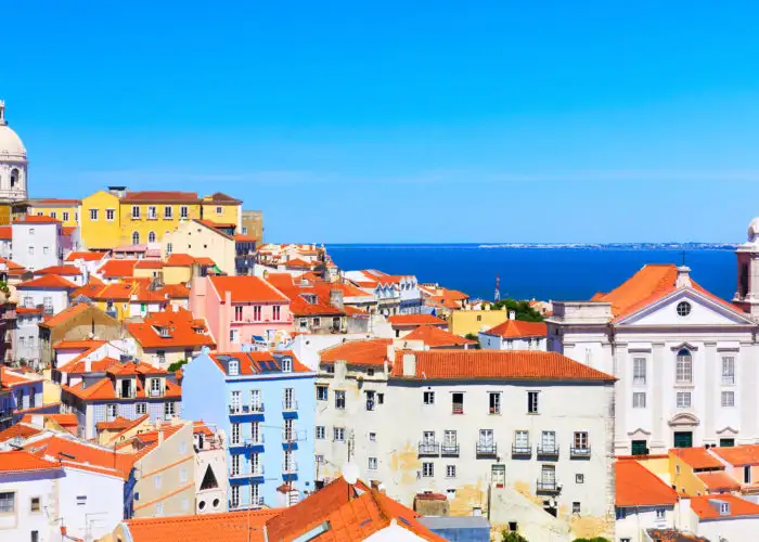 Skyline of Lisbon, Portugal overlooking the ocean