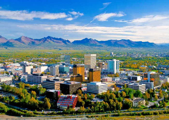 Skyline of Anchorage, Alaska on a clear day