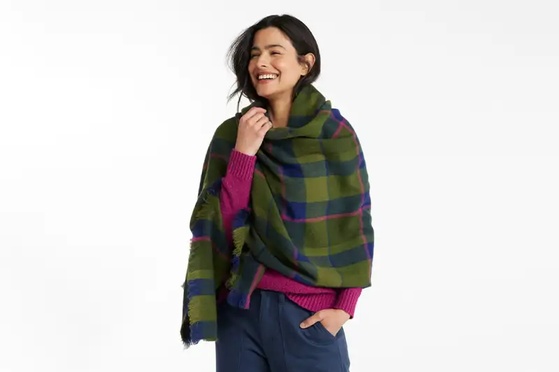 Model wearing the L.L.Bean Women’s Bean Blanket Scarf