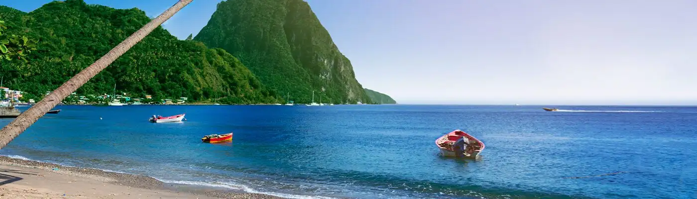 Boats off the coast of a beach in St. Lucia