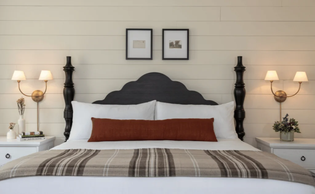 Close up of bed in room at the Wentworth, Jackson, New Hampshire