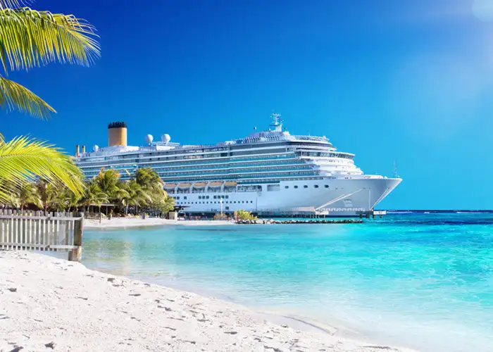 Cruise ship on tropical island