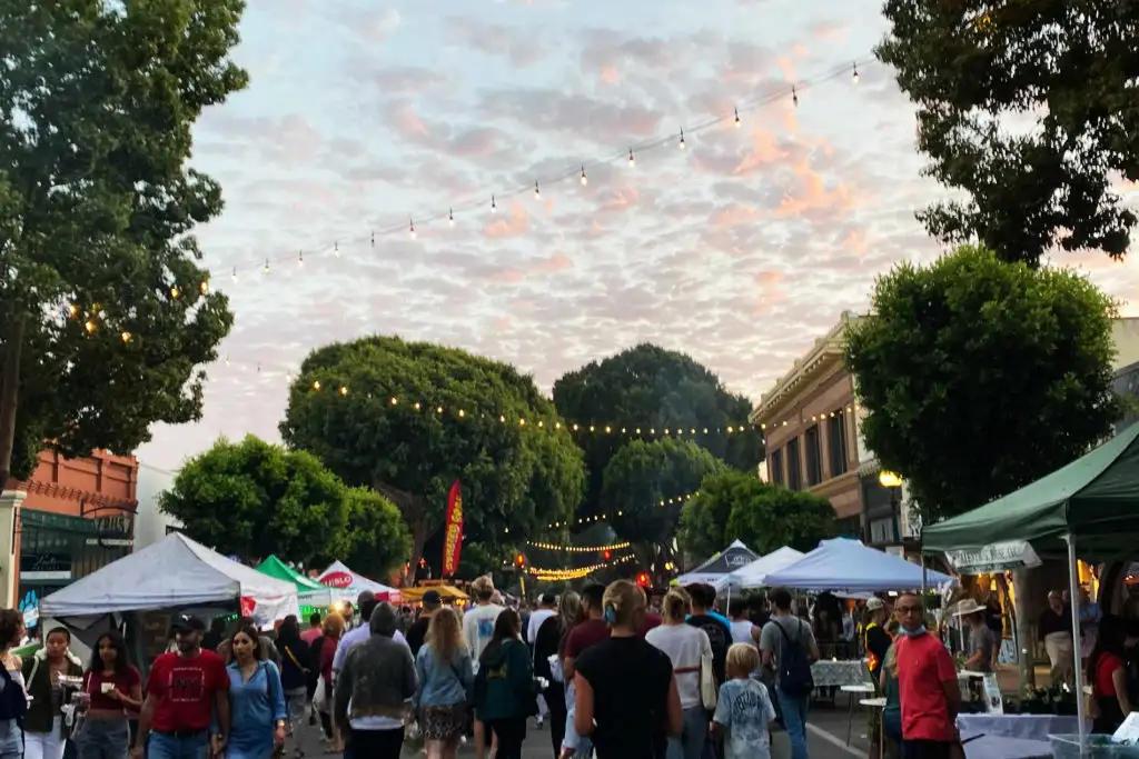 Thursday Farmers' Market at sunset in San Luis Obispo, California