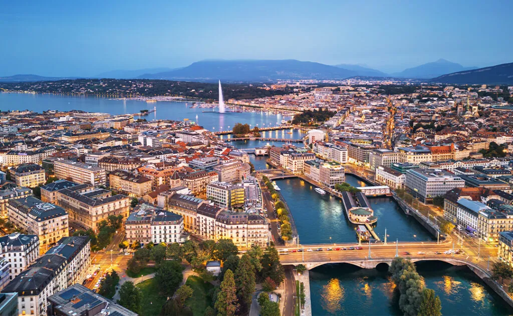 Geneva, Switzerland Skyline Towards Lake Geneva