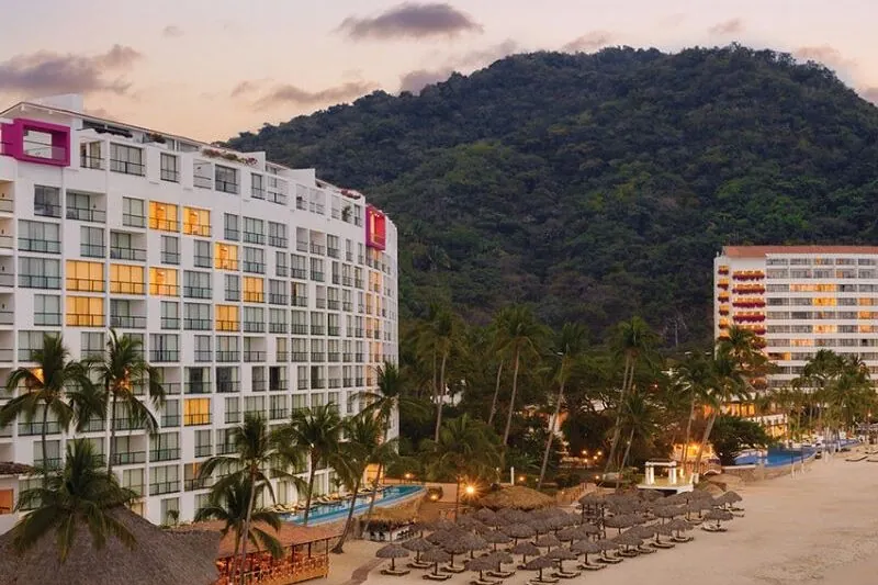 Beachfront at sunset at the Hyatt Ziva Puerto Vallarta, Mexico