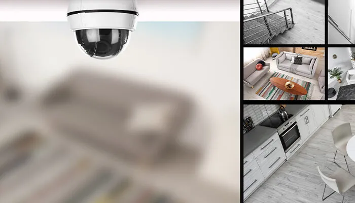 Modern security CCTV camera on white background