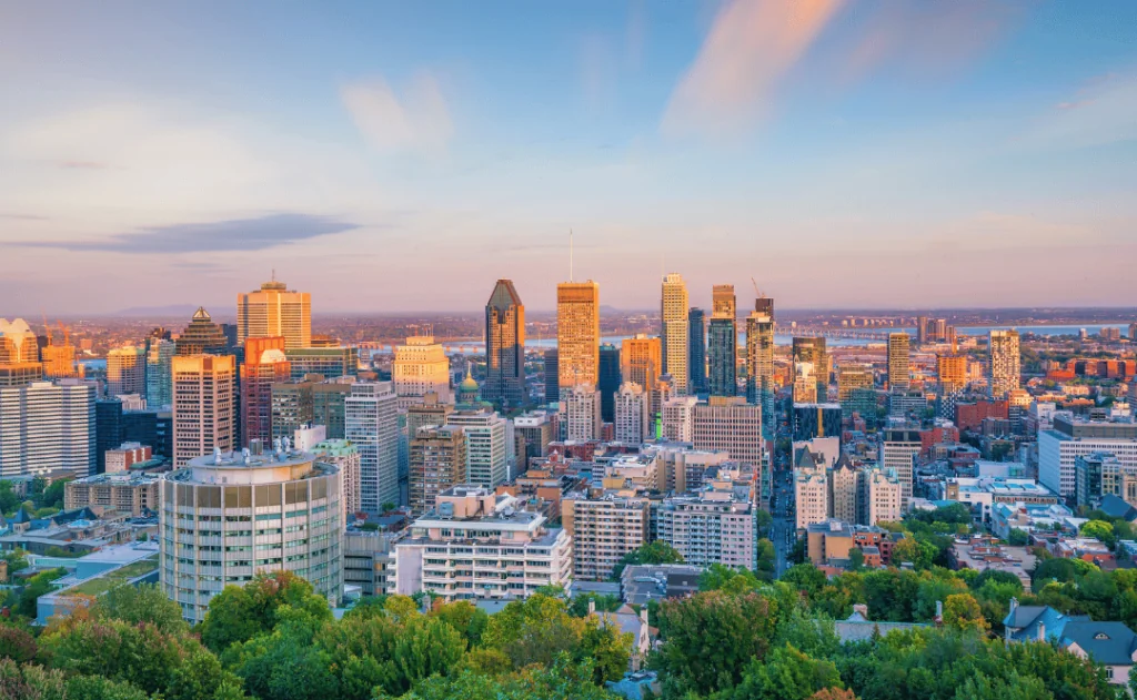 Montreal from top view at sunset in Canada