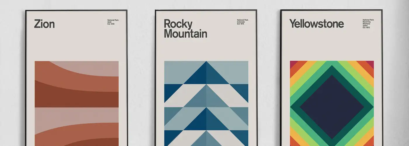 Three minimalist prints based on national parks