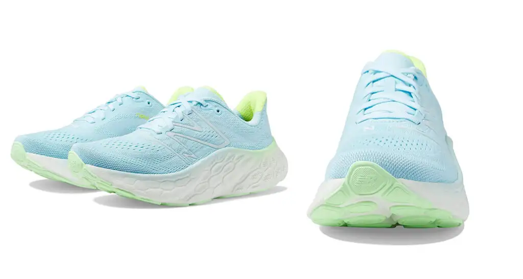 New Balance Fresh Foam X More v4 sneakers in green and blue