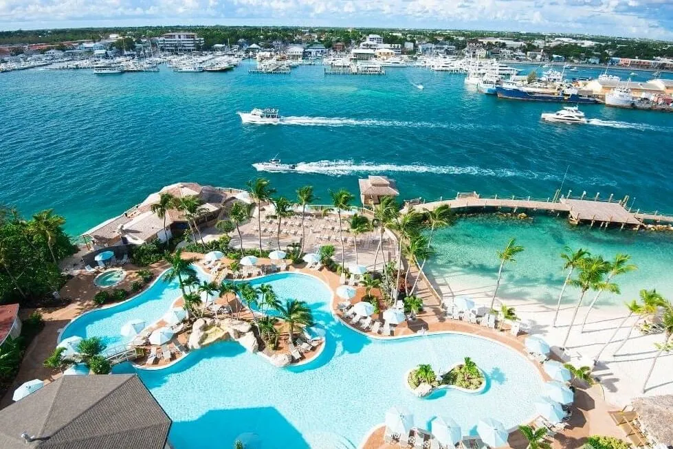 Aerial view of the pool area at Warwick Paradise Island, Bahamas