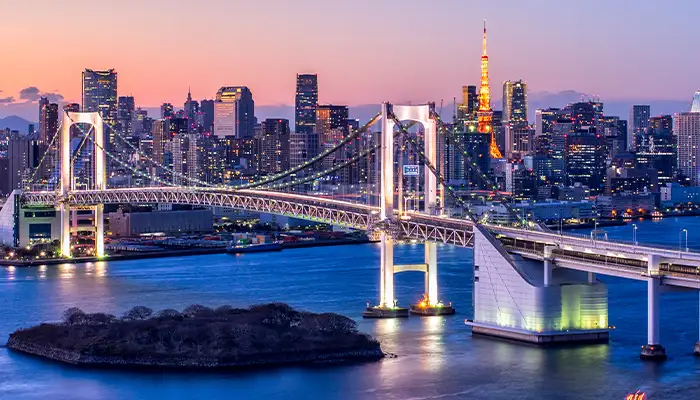 Rainbow Bridge Panorama in Tokyo, Japan