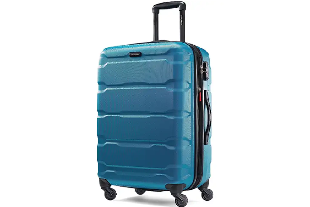 Samsonite Omni PC Hardside Expandable Luggage with Spinner Wheels, Checked-Medium 24-Inch, Caribbean Blue