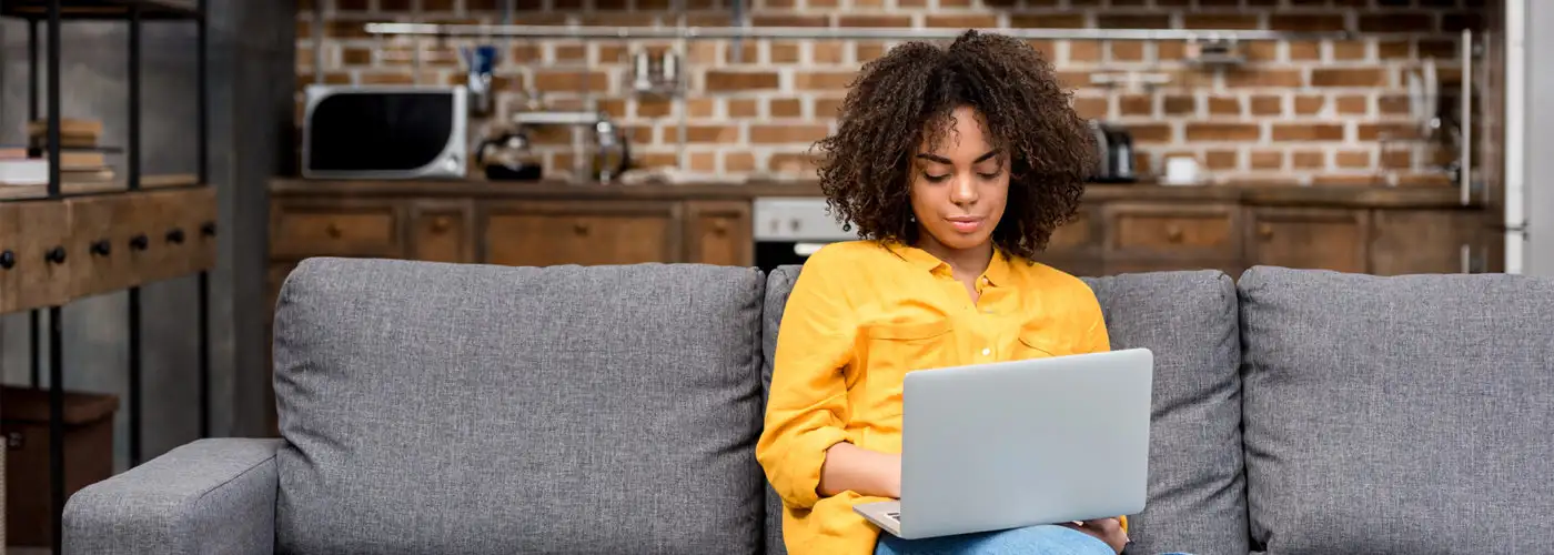 woman at home in work from home outfit