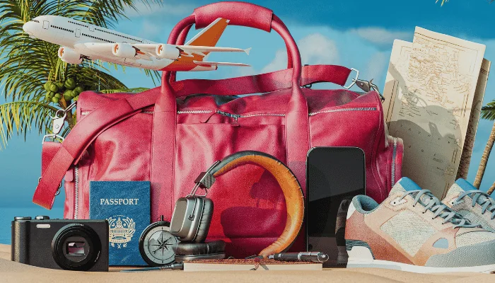 Vacation essentials packing, luggage concept