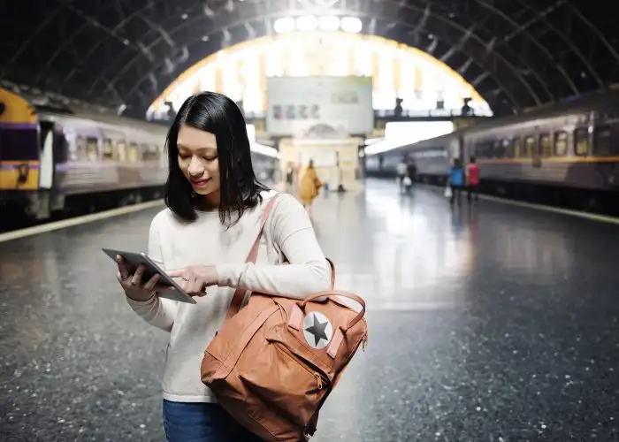 woman at train station