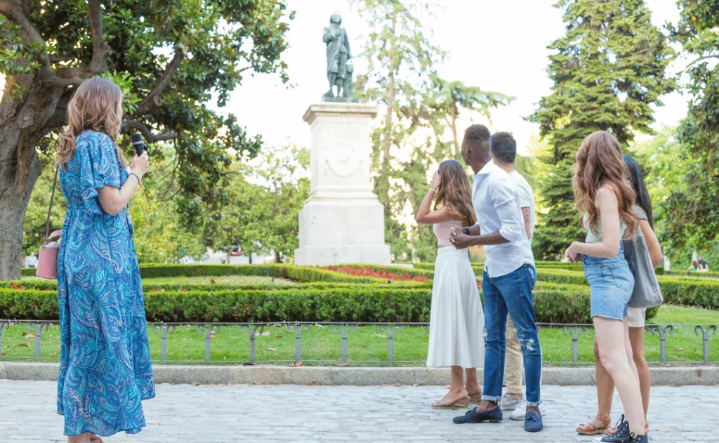 Woman leading a small walking tour group