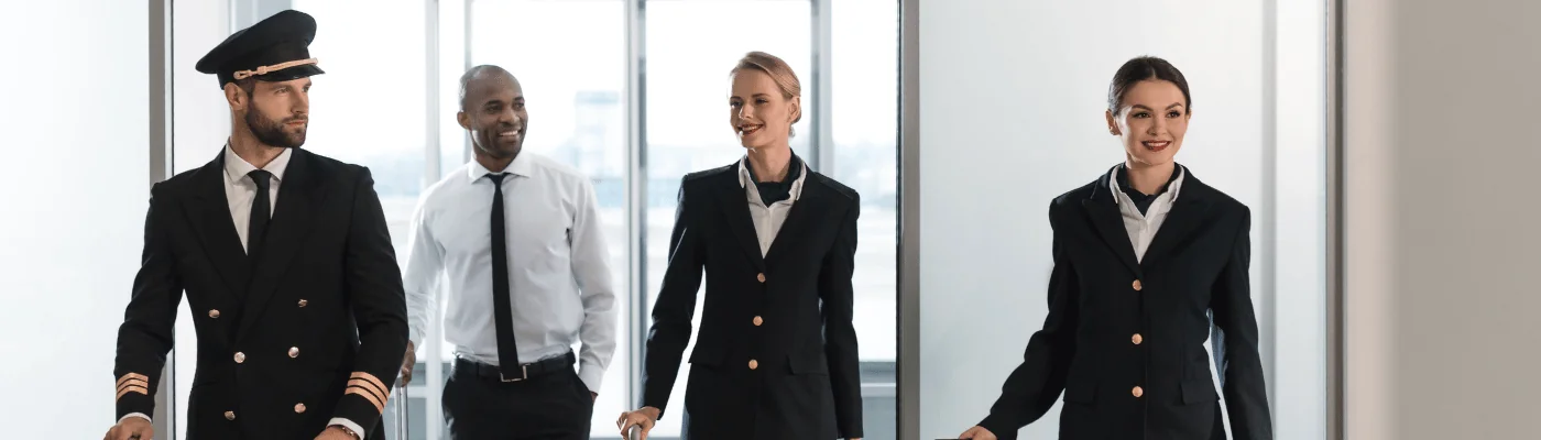 Flight crew entering airport terminal